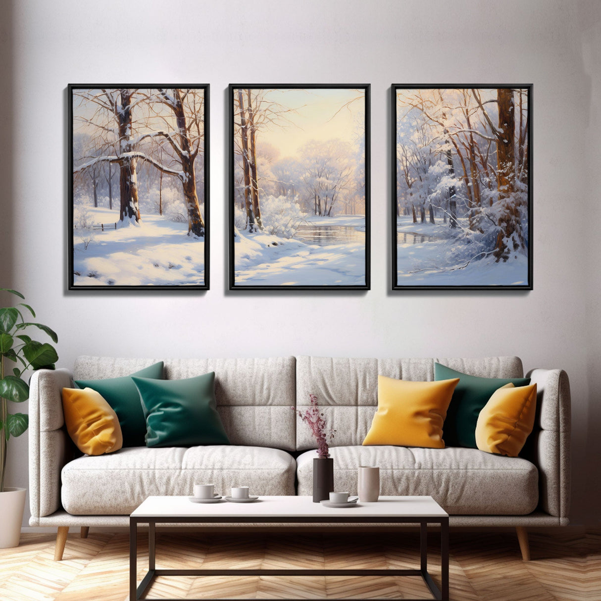 Winter Landscape, Framed Wall Art, Living Room Wall Decor, Christmas Wall Decor, Winter Wonderland, 3 Piece Christmas Decor, Winter Art