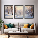 Winter Landscape, Framed Wall Art, Living Room Wall Decor, Christmas Wall Decor, Winter Wonderland, 3 Piece Christmas Decor, Winter Art