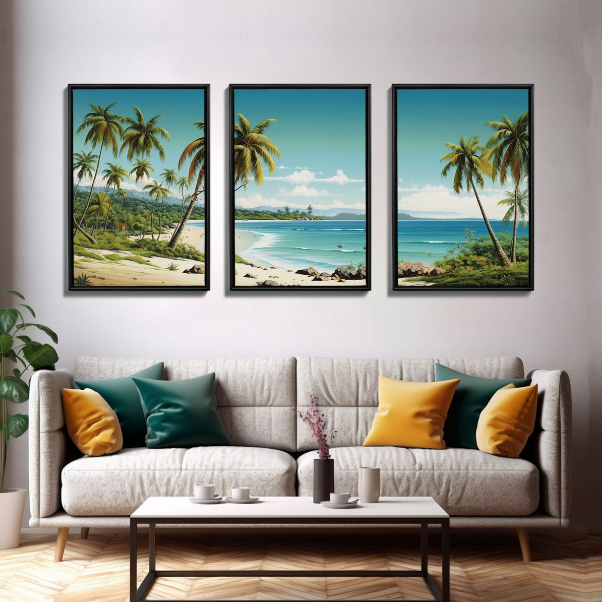 Tropical Art, Palm Tree Wall Art, Seascape Print, Beach Art, Canvas Print, Wall Art, 3 Piece Wall Art, Game Room Decor, Dorm Room Art