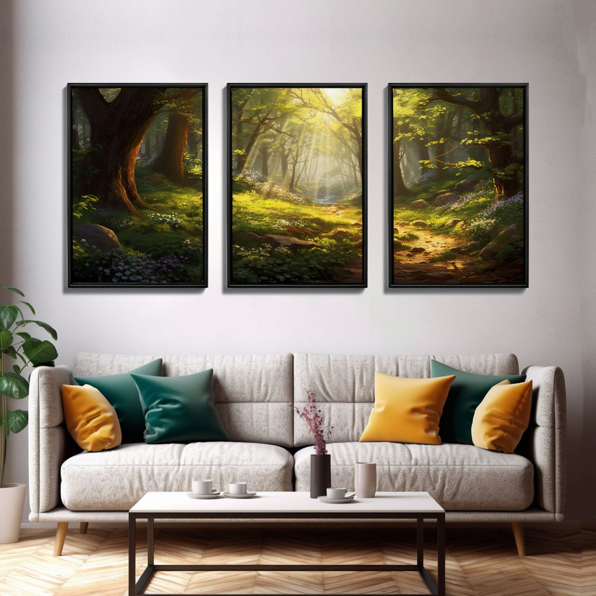 Forest Print, Trees Art, Landscape Wall Art, Canvas Print, Wall Art, 3 Piece Wall Art, Nature Prints, Botanical Wall Art, Family Home Decor