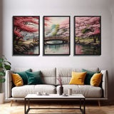 Japanese Print, Landscape Wall Art, Cherry Blossom Wall Art, Canvas Print, Wall Art, 3 Piece Wall Art, Country Home Wall Art, Modern Prints