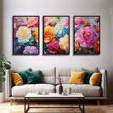 Floral Print, Roses, Flower Wall Art, Canvas Print, Set Of 3 Prints, Wall Art, 3 Piece Wall Art, Country Home Wall Art, Girls Room Decor