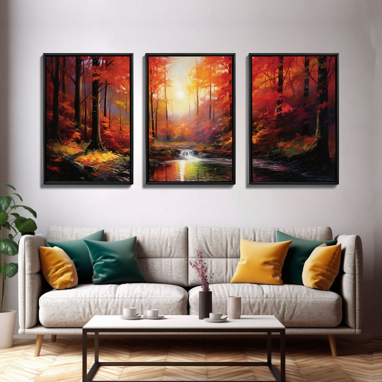 Fall Wall Art, Fall Forest, Forest Print, Sunset, Canvas Print, Set Of 3 Prints, Wall Art, 3 Piece Wall Art, Farmhouse Art, Bookshelf Decor