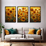 Sunflowers Wall Art, Wildflower Wall Art, Spring Decor, Canvas Print, Set Of 3 Prints, Wall Art, 3 Piece Wall Art, Living Room Prints