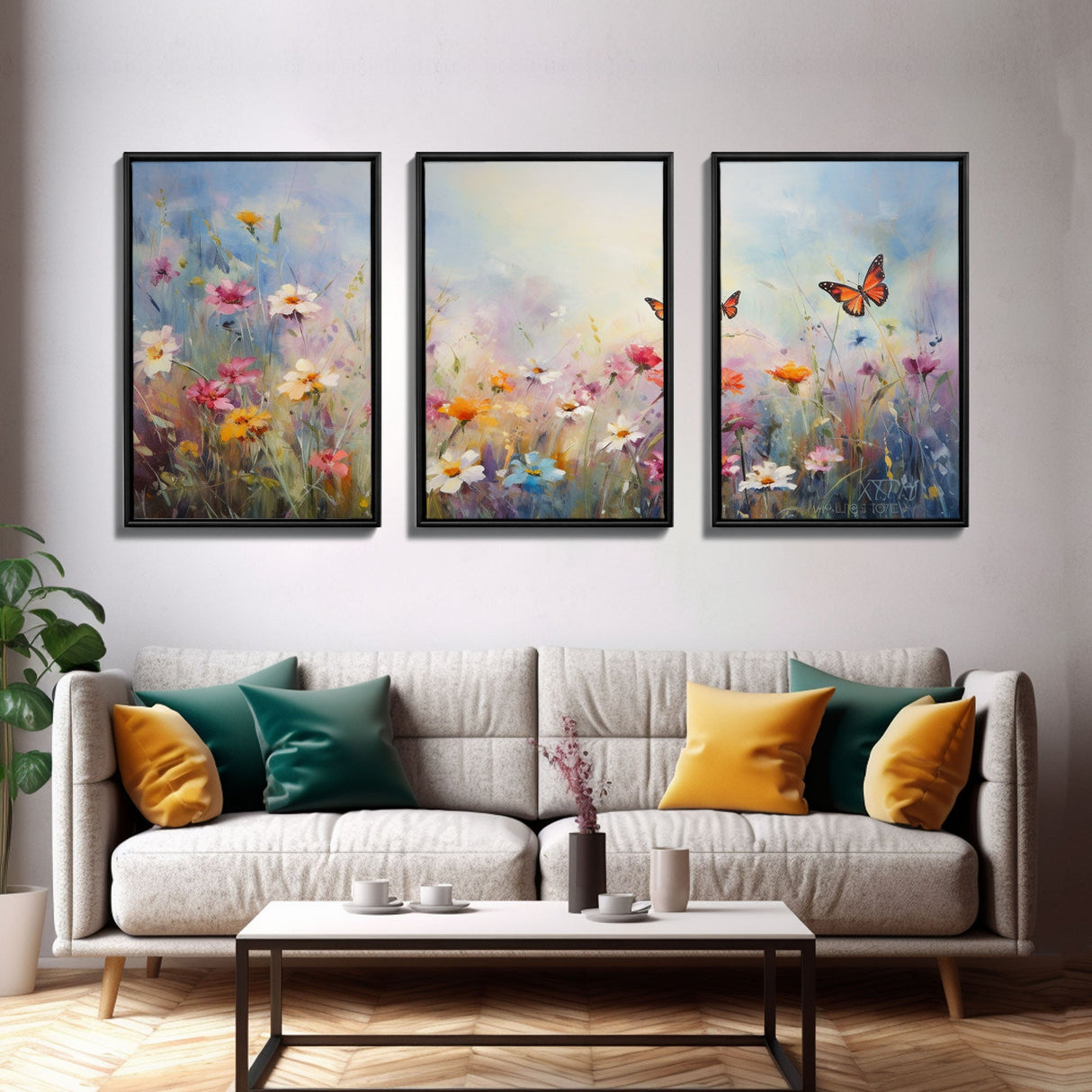 Flower Print, Wildflower Wall Art, Wildflower Meadow, Canvas Print, Set Of 3 Prints, Wall Art, 3 Piece Wall Art, Above Bed Art, Boho Print