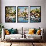 Desert Wall Art, Palm Trees Art, Oasis Print, Lake Art, Canvas Print, Wall Art, 3 Piece Wall Art, Thank You Gift, Above Bed Art, Travel Art