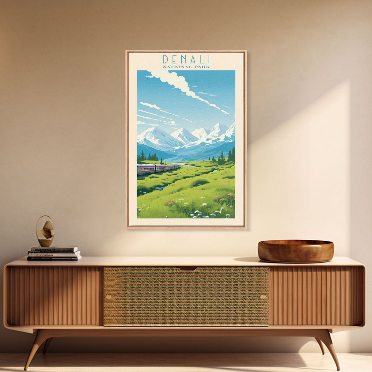 Denali National Park Travel Poster Print, Canvas Print Wall Art, Alaska Travel Art, Midcentury Modern Travel Decor, MCM Wall Art