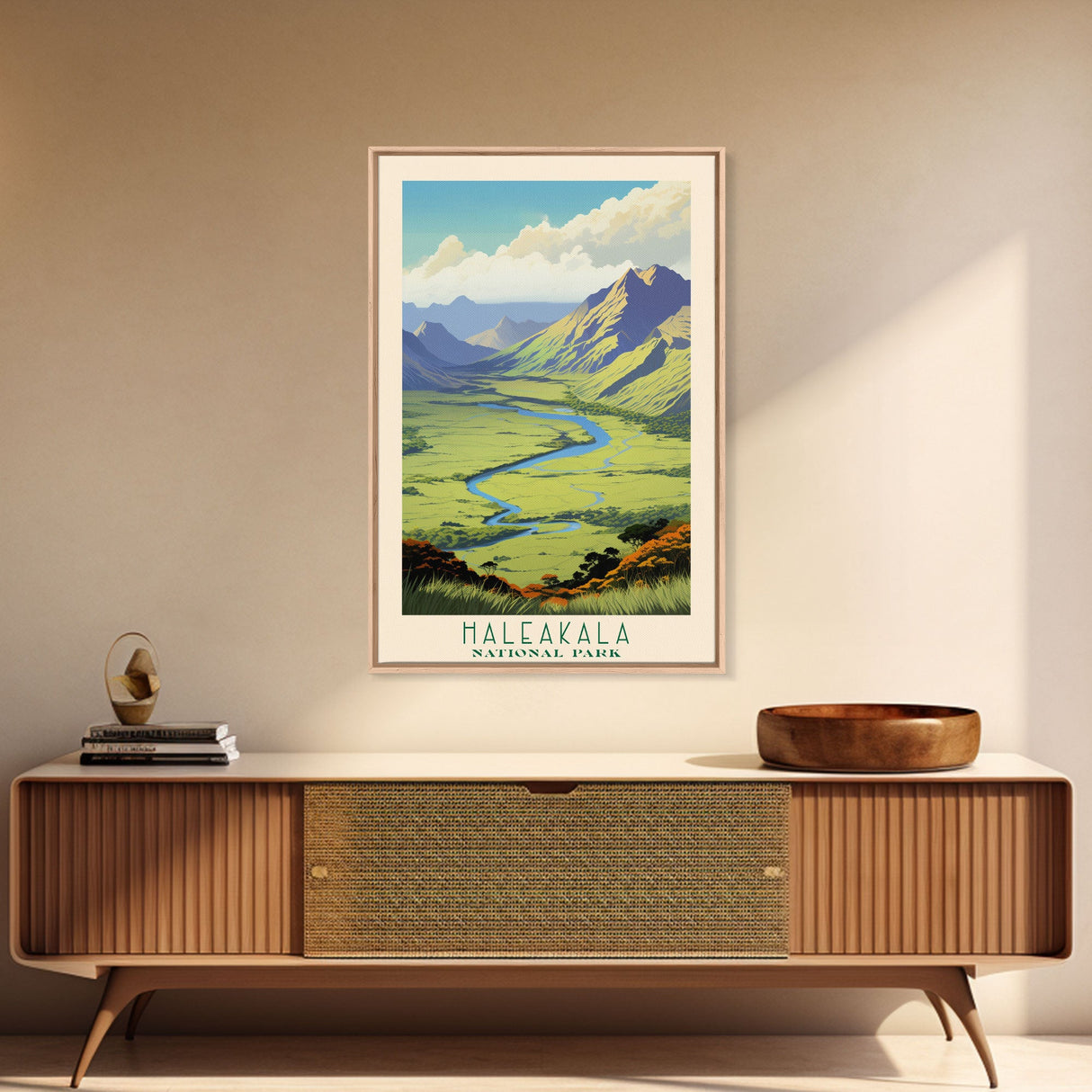 Haleakalā National Park Travel Poster Art, Canvas Print Wall Art, Maui Hawaii Travel Art, Midcentury Modern Travel Decor, Wall Art