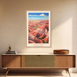 Badlands National Park, Framed Wall Art Canvas Print, Travel Poster, South Dakota Travel Art, Roadtrip Decor, Cool Art, Retro State Park Art