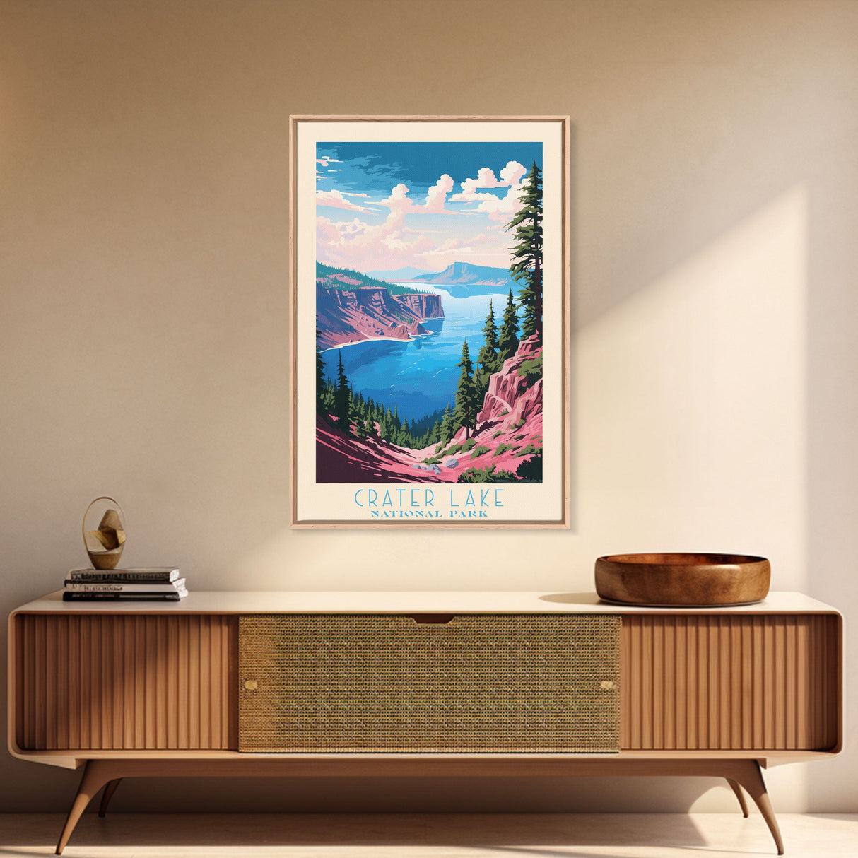 Crater Lake National Park Travel Poster Print, Canvas Print Wall Art, Oregon Travel Art, Midcentury Modern Travel Decor