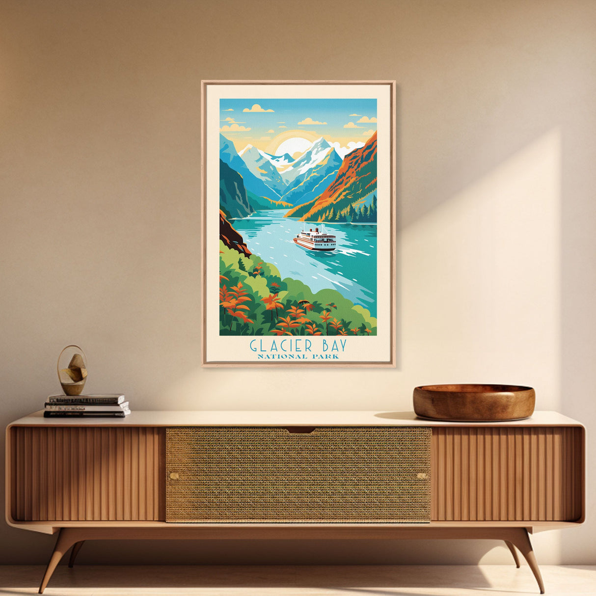 Glacier Bay National Park Travel Poster Art, Canvas Print Wall Art, Alaska Travel Art, Midcentury Modern Travel Decor, MCM Wall Art