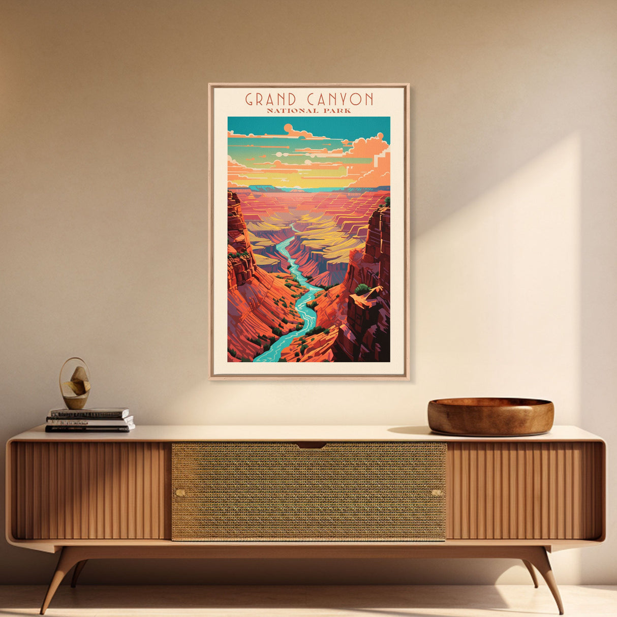 Grand Canyon National Park Travel Poster Art, Canvas Print Wall Art, Arizona Travel Art, Midcentury Modern Travel Decor, MCM Wall Art