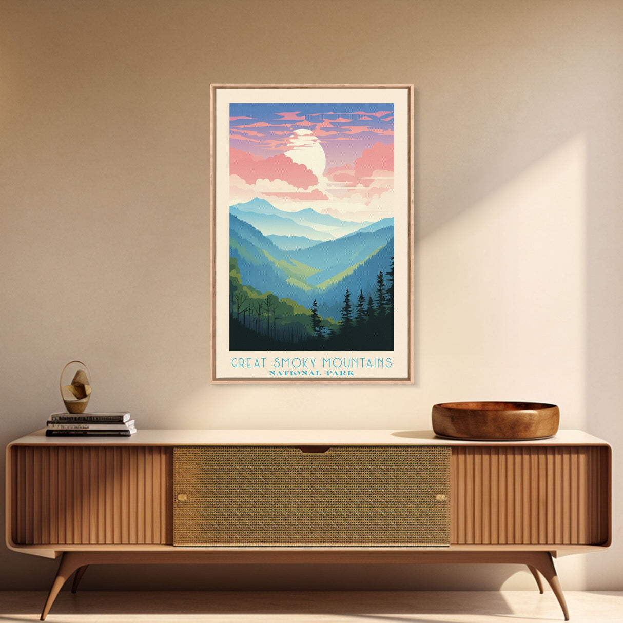 Great Smoky Mountains National Park Travel Poster Art, Canvas Print Wall Art, Tennesee Travel Art, Midcentury Modern Travel Decor, Wall Art