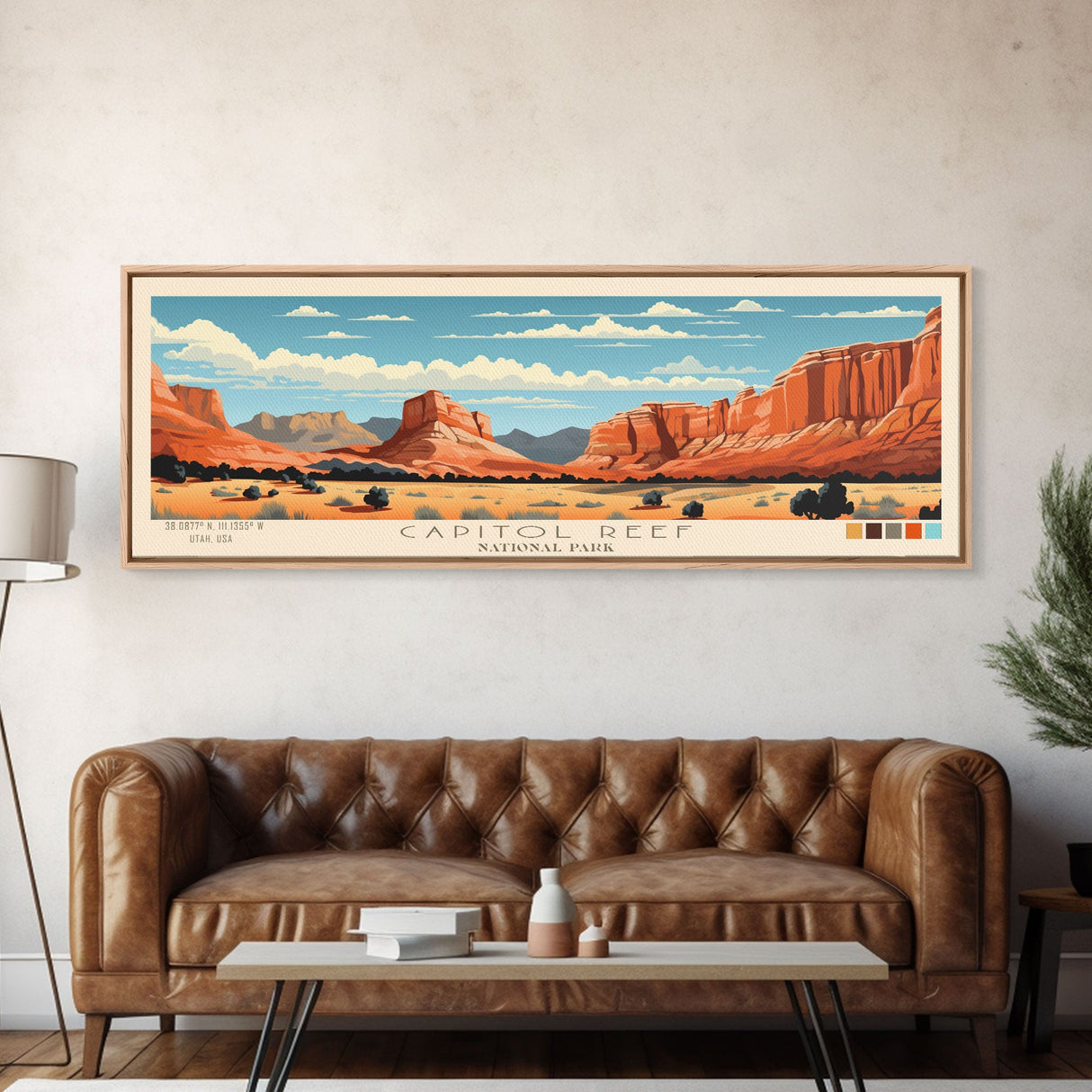 Capitol Reef National Park, Panoramic Utah Travel Art, National Park Print, Minimalist Travel Art, Midcentury Modern Style Landscape