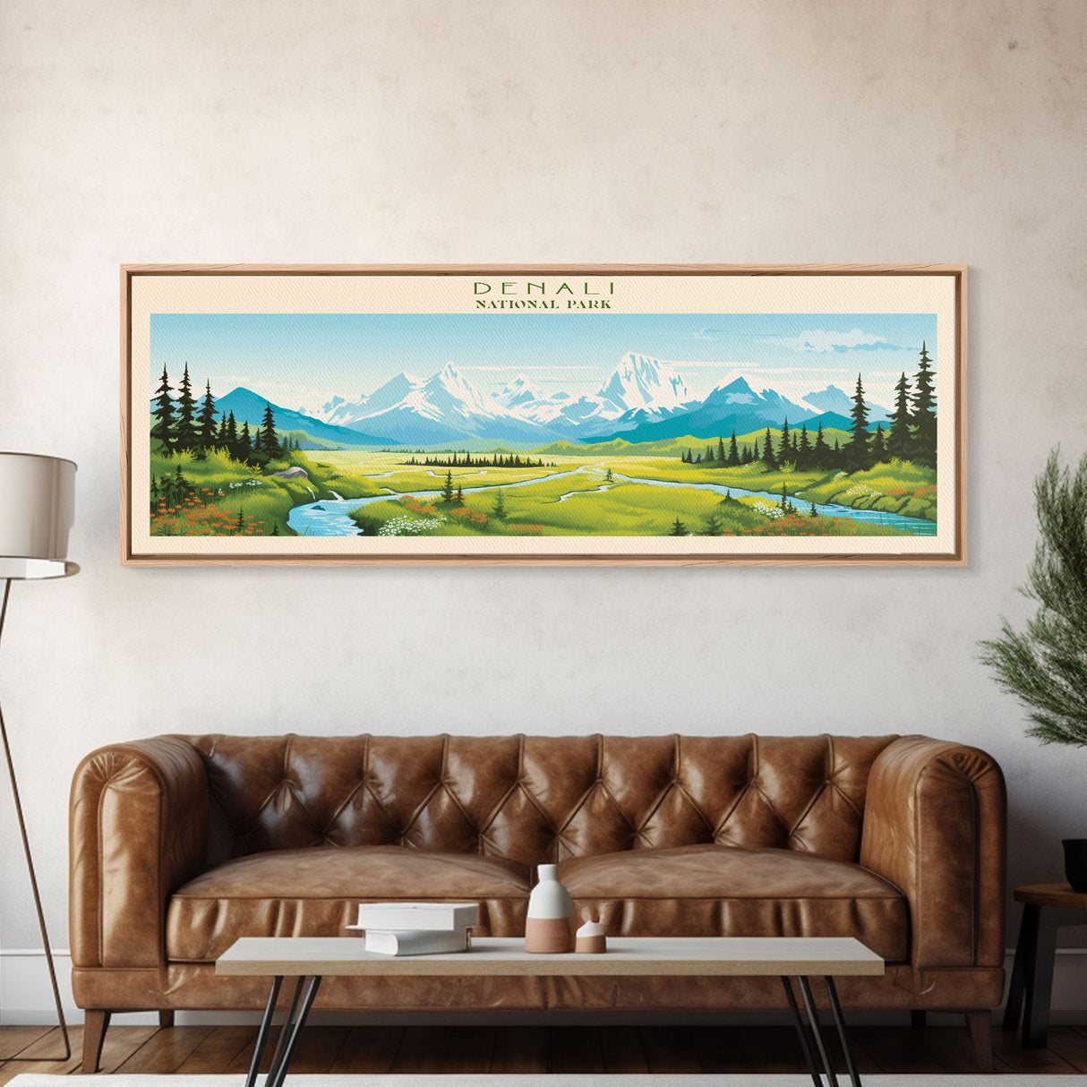 Denali National Park, Panoramic Alaska Travel Art, National Park Print, Minimalist Travel Art, Midcentury Modern Style Landscape