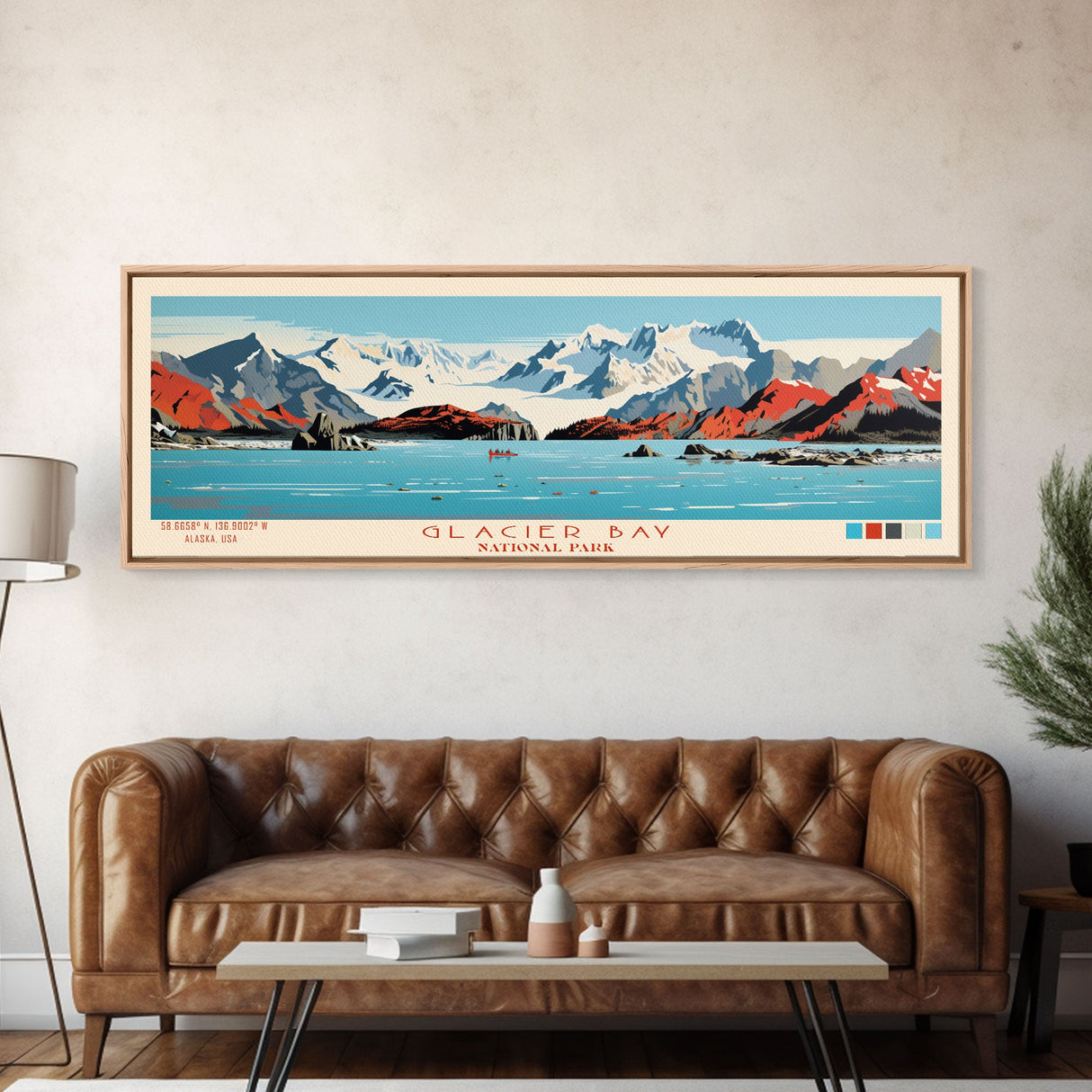 Glacier Bay National Park, Panoramic Alaska Travel Art, National Park Print, Minimalist Travel Art, Midcentury Modern Style Landscape