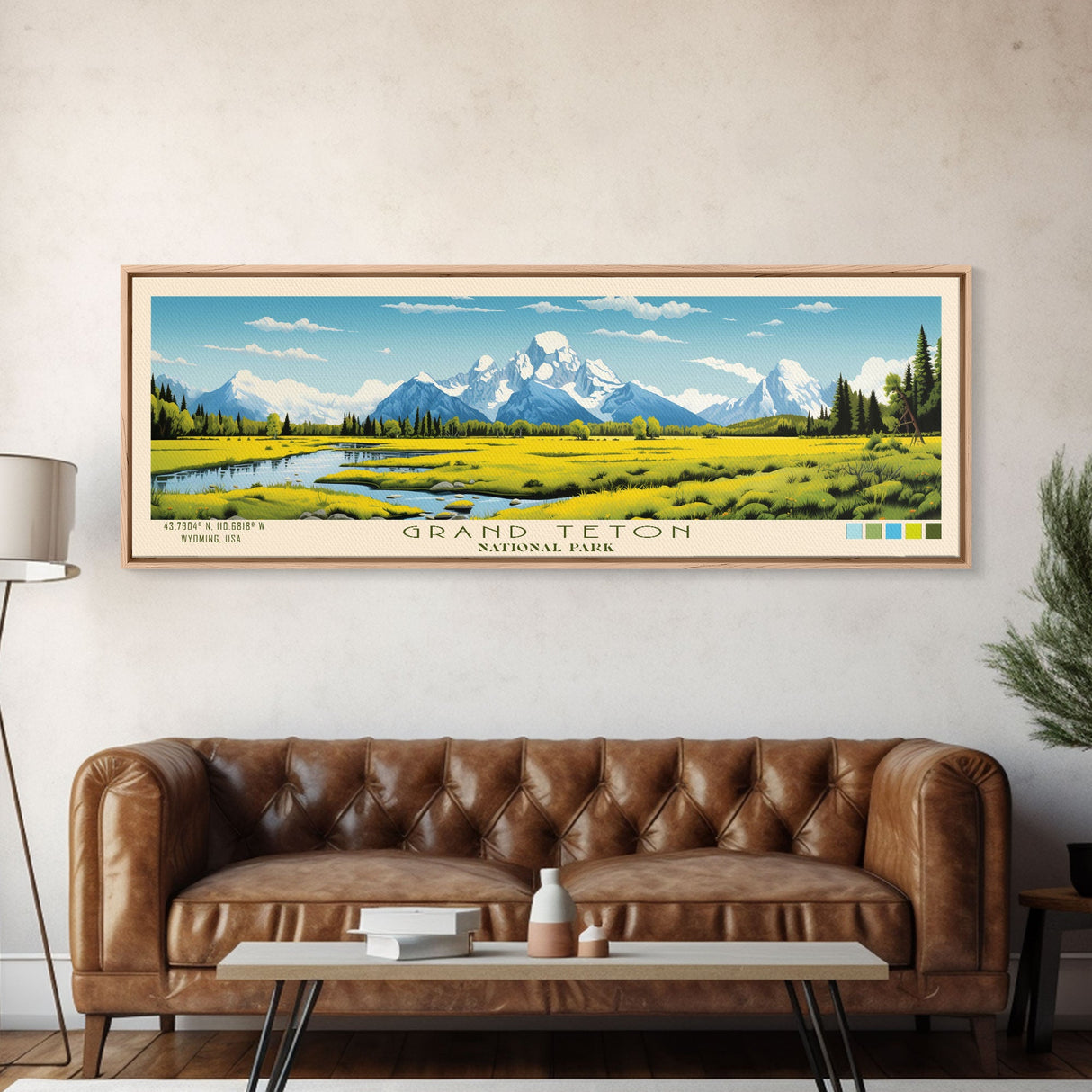 Grand Teton National Park, Panoramic Wyoming Travel Art, National Park Print, Minimalist Travel Art, Midcentury Modern Style Landscape