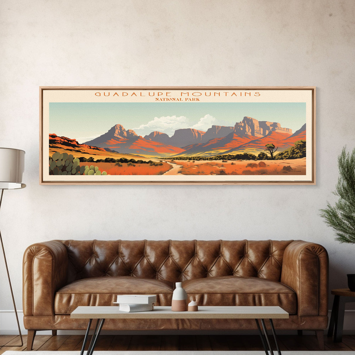 Guadalupe Mountains National Park, Panoramic Texas Travel Art, National Park Print, Minimalist Travel Art, Midcentury Modern Style Landscape