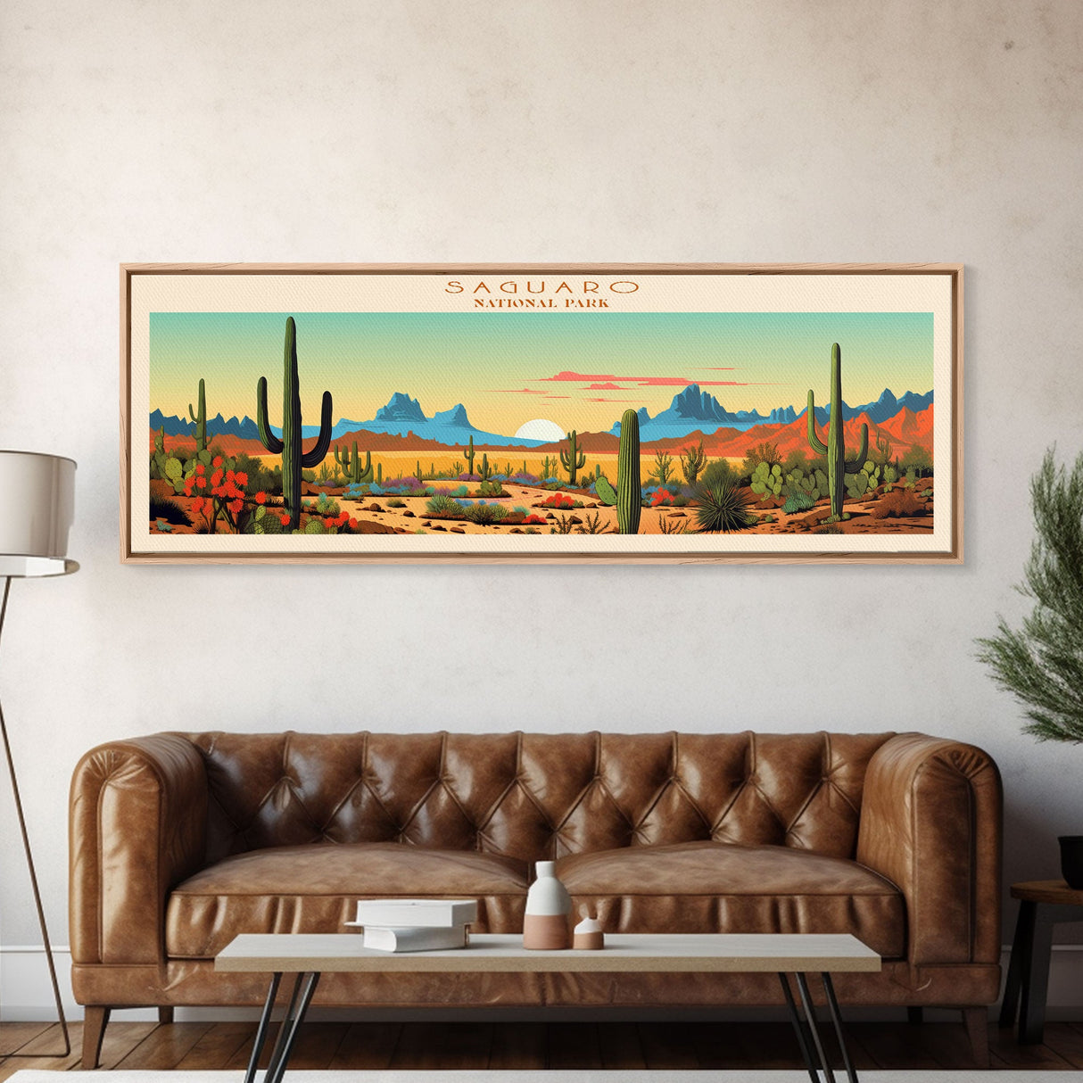 Saguaro National Park Panoramic Arizona Travel Art, National Park Print, Minimalist Travel Art, Midcentury Modern Style Landscape