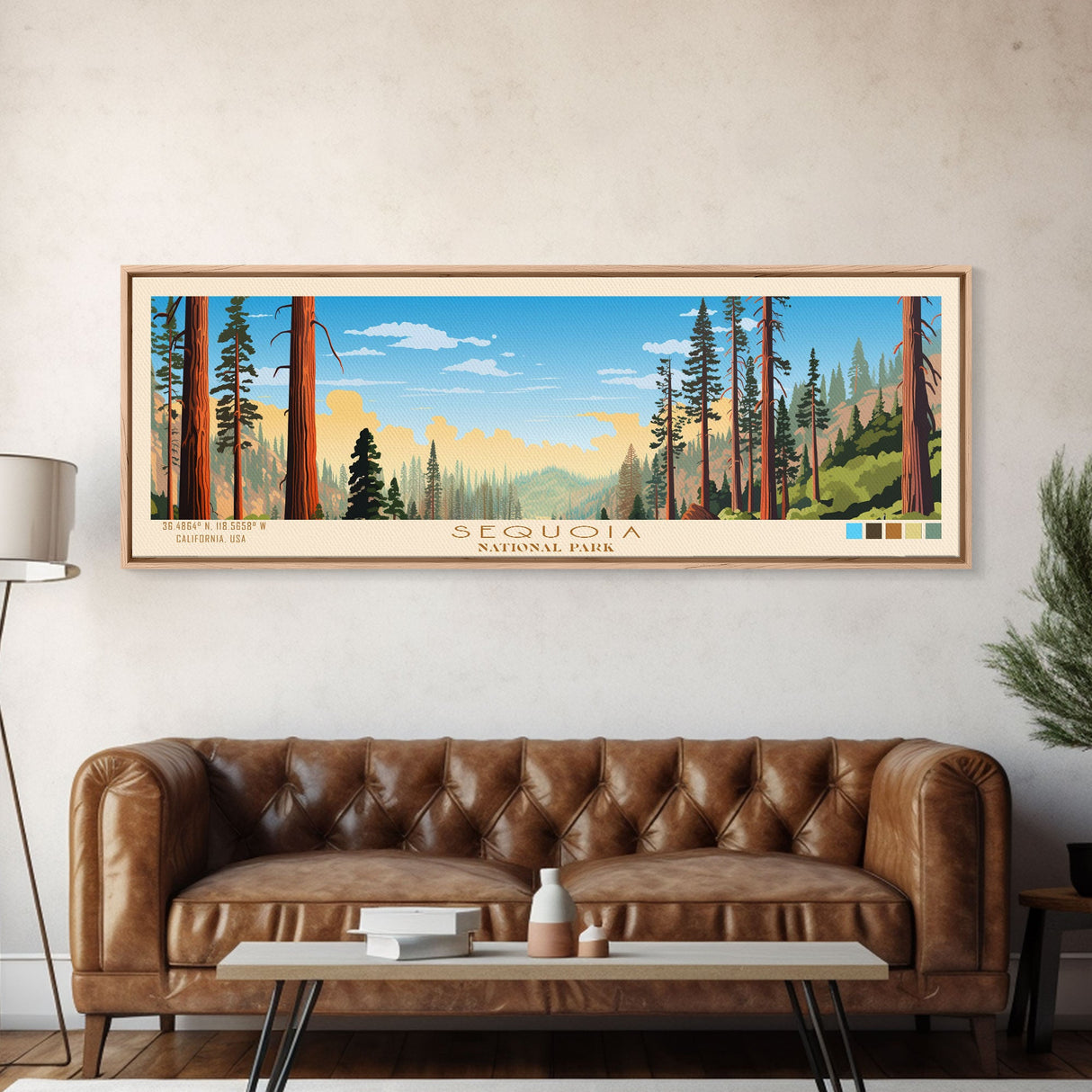 Sequoia National Park Panoramic California Travel Art, National Park Print, Minimalist Travel Art, Midcentury Modern Style Landscape