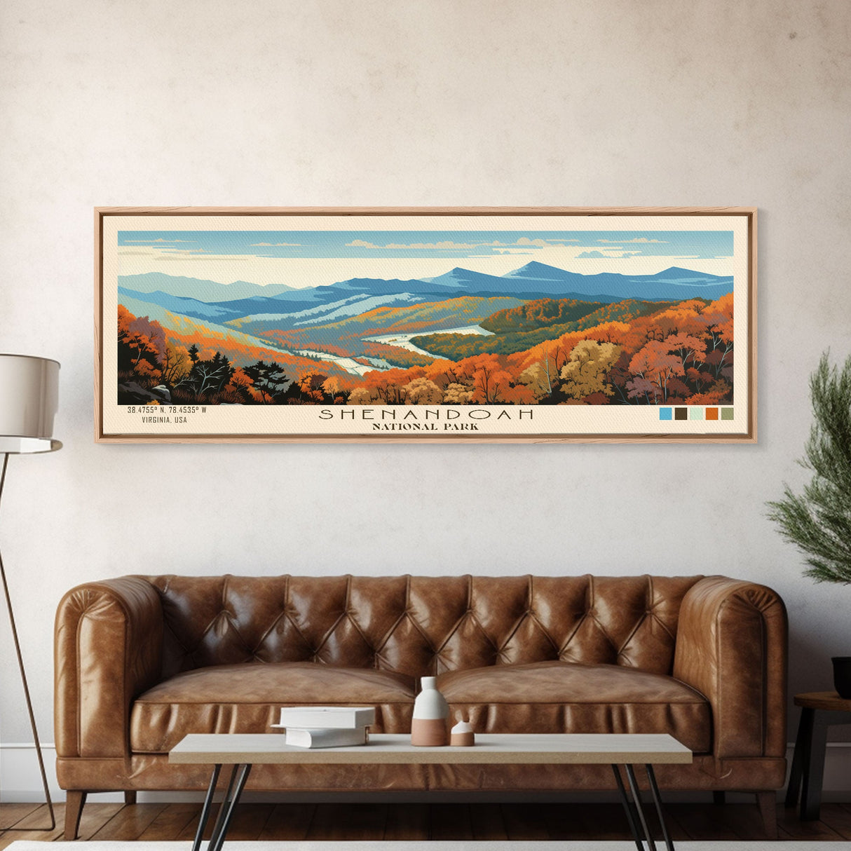 Shenandoah National Park Panoramic Virginia Travel Art, National Park Print, Minimalist Travel Art, Midcentury Modern Style Landscape