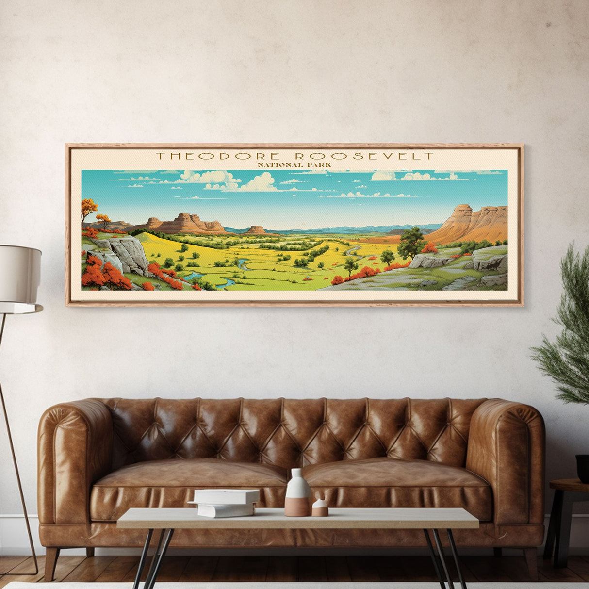 Theodore Roosevelt National Park Panoramic North Dakota Travel Art, National Park Print, Minimalist Travel Art, Midcentury Modern Style