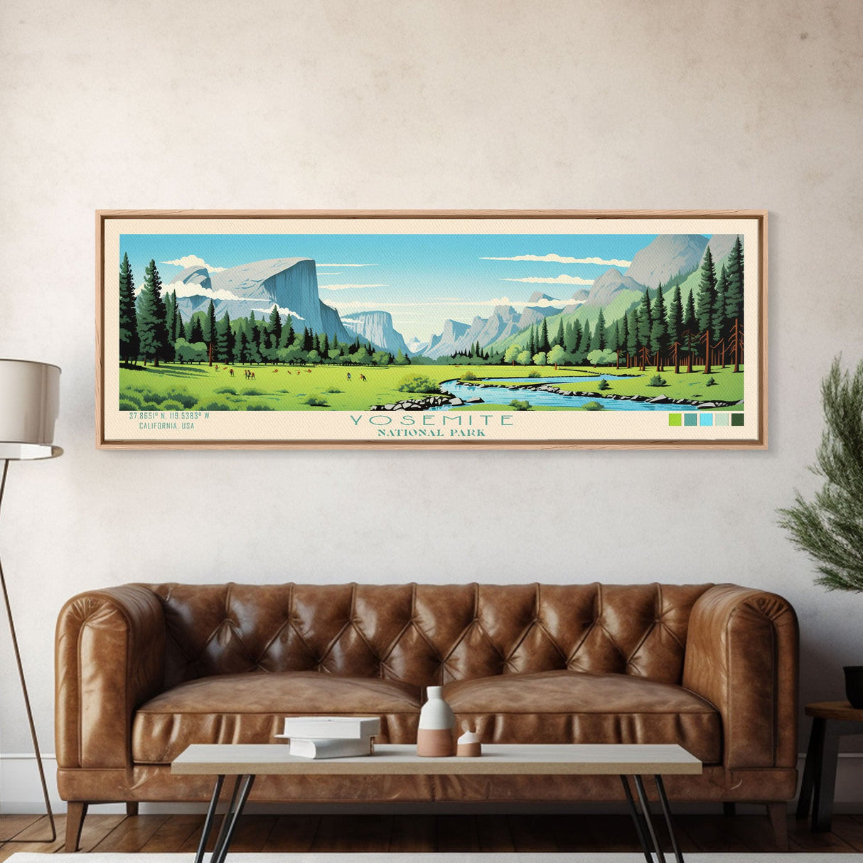 Yosemite National Park Panoramic California Travel Art, National Park Print, Minimalist Travel Art, Midcentury Modern Style Landscape