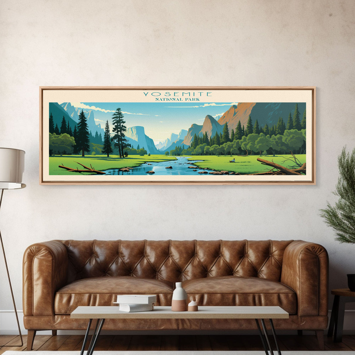 Yosemite National Park Panoramic California Travel Art, National Park Print, Minimalist Travel Art, Midcentury Modern Style Landscape