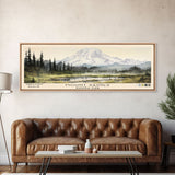 Mount Rainier National Park Panoramic Travel Art, National Park Print, Minimalist Travel Art, Subdued Watercolor Painting Panoramic