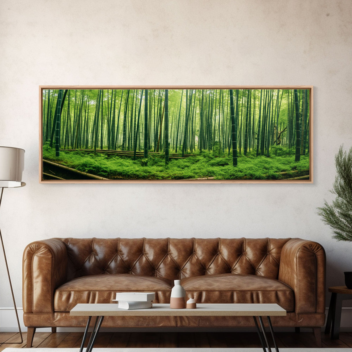 Beautiful Photographic Panoramic of Arashiyama Bamboo Grove Kyoto Japan, Framed Canvas Print, Landscape Photography, Landmark Art