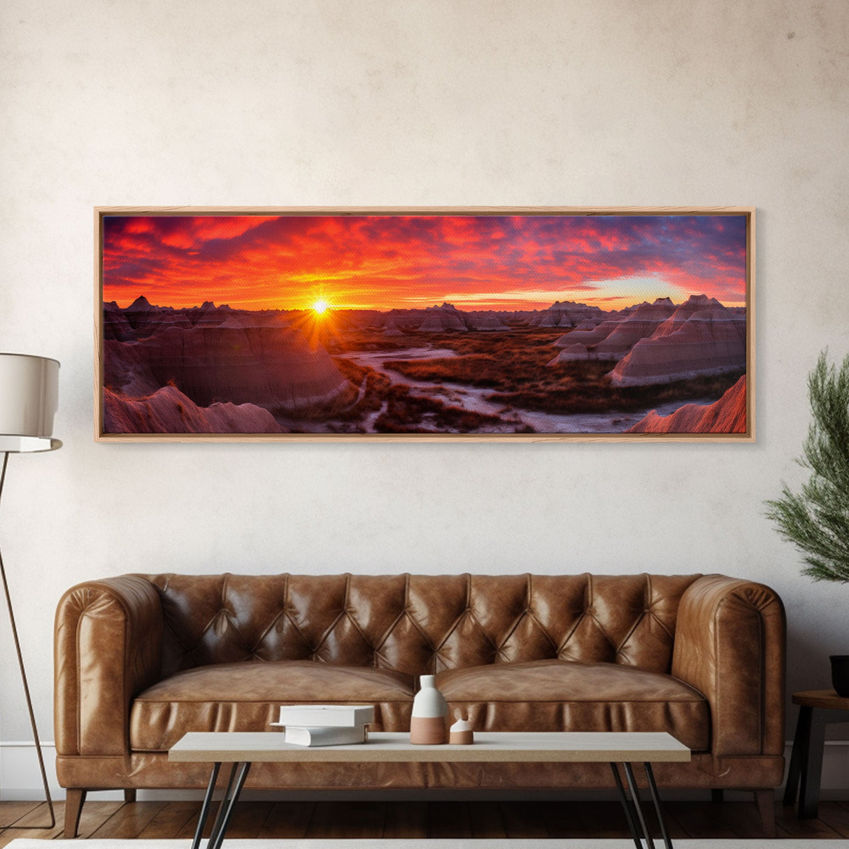 Photographic Panoramic of Badlands National Park, Sunset Photography, National Park Art, Framed Canvas Print, Landscape Photography