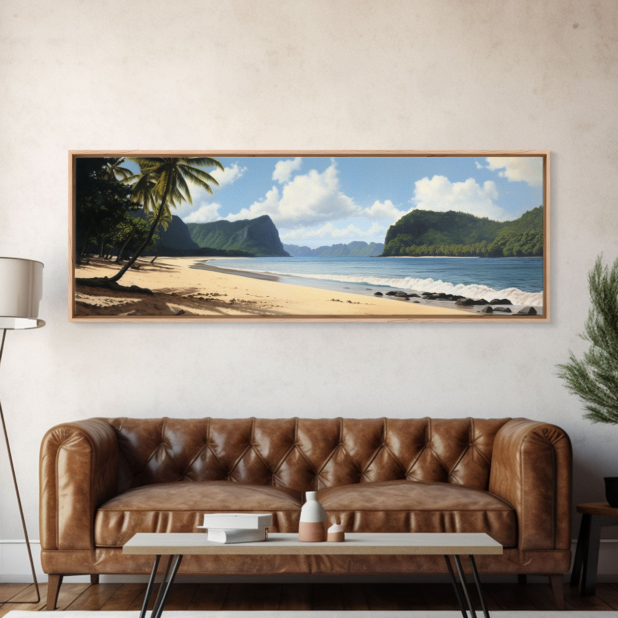 Watercolor Panoramic American Samoa National Park Framed Canvas Print Wall Art, Watercolor Landscape Painting