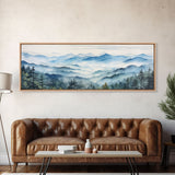 Blue Ridge Mountains National Park Panoramic Watercolor Painting Framed Canvas Print Large Wall Art