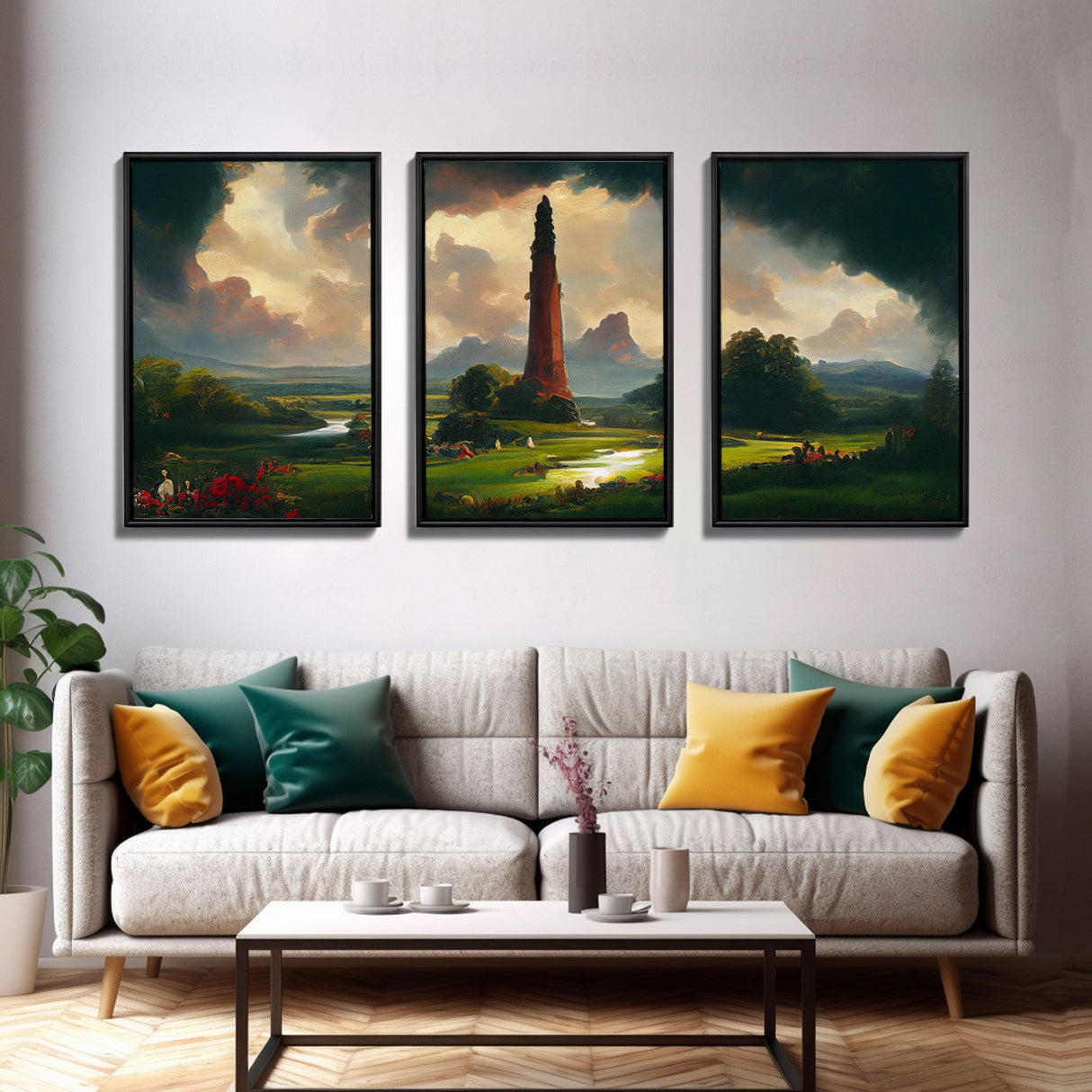 The Dark Tower, 3 Piece Panoramic Art, High Fantasy Concept Art, 3 Piece Wall Art, Ready To Hang Canvas Print