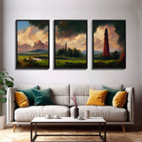 The Dark Tower, 3 Piece Panoramic Art, High Fantasy Concept Art, 3 Piece Wall Art, Ready To Hang Canvas Print