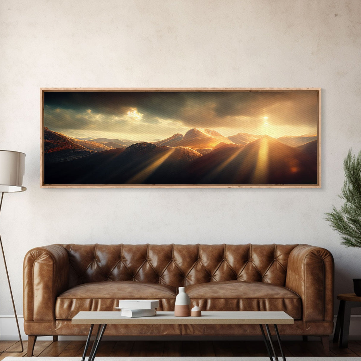 Sunrise Over The Mountains, Ready To Hang Canvas Print, Panoramic Art, Above Bed Art, Above Couch Art, Above Sofa Landscape Decor