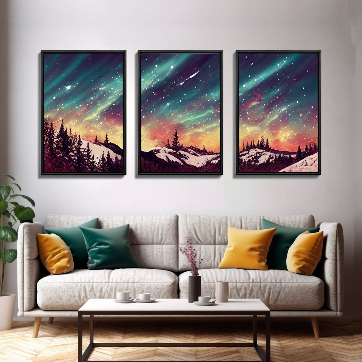 Snowfall in the forest, 3 Piece Wall Art, Ready To Hang Canvas Print