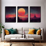 Haunted Sunset, Spooky Halloween Art, Gloomy Wall Decor, 3 Piece Canvas Decor, 3 Piece Wall Art, Ready To Hang Canvas Prints