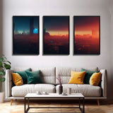 Cyberpunk Cityscape, Cyberpunk Concept Art at Sunset, Cool mancave art, 3 Piece Canvas Decor, 3 Piece Wall Art, Ready To Hang Canvas Prints