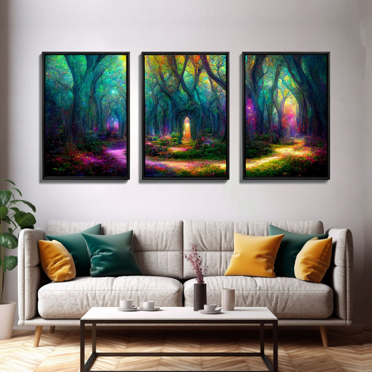 Fantasy wall art, canvas print, magical forest, fantasy landscape art, 3 Piece Wall Art, Ready To Hang Canvas Print