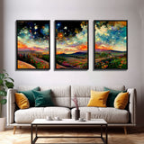 Night Starry Sky Landscape Colorful Night Sky Nature Living Room Wall Art Spiritual Starry, 3 Piece Wall Art, Ready To Hang Canvas Print