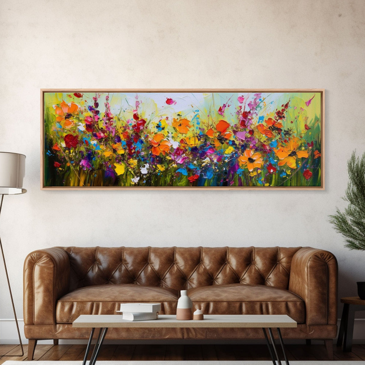 Panoramic Wildflowers Canvas Print, Beautiful Ultra-Wide Wall Art, Original Flower Painting, Floral Art, Botantical Wall Art, Oil Painting