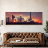 Cyberpunk Cityscape, Metropolis Art, Ready To Hang Canvas Print, Panoramic, Night City Watercolor Concept Art