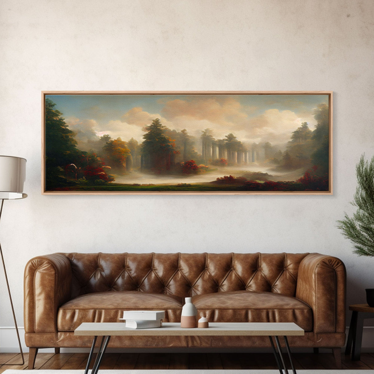 Hazy Forest Fantasy Art, Ready To Hang Canvas Print, Panoramic Art, Fog Covered Forest High Fantasy RPG Concept Art