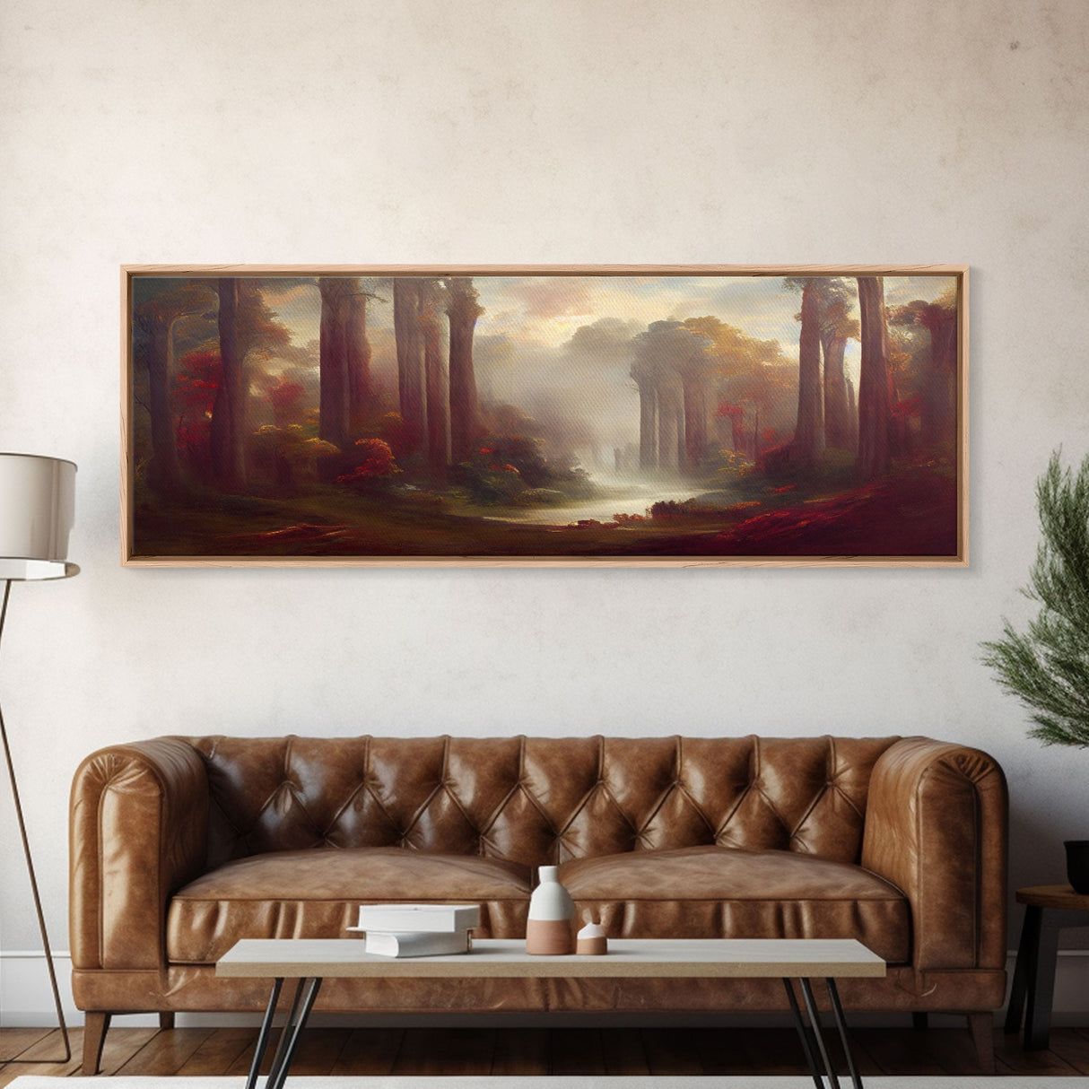 Hazy Forest Fantasy Art, Ready To Hang Canvas Print, Panoramic Art, Fog Covered Forest High Fantasy RPG Concept Art