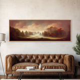 Hazy Forest Fantasy Art, Ready To Hang Canvas Print, Panoramic Art, Fog Covered Forest High Fantasy RPG Concept Art