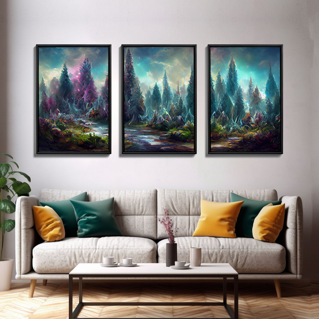 High Fantasy Forest Wall Art, Panoramic Art, Fantasy RPG Concept Art, 3 Piece Wall Art, Ready To Hang Canvas Print