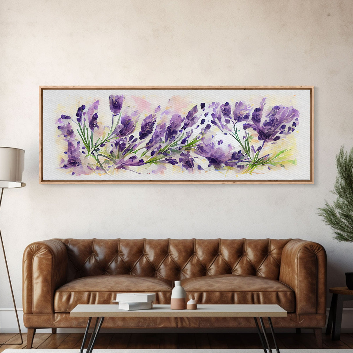 Lavender Wall Art, Ready To Hang Canvas Print, Panoramic Art, Floral Arrangement Wall Decor