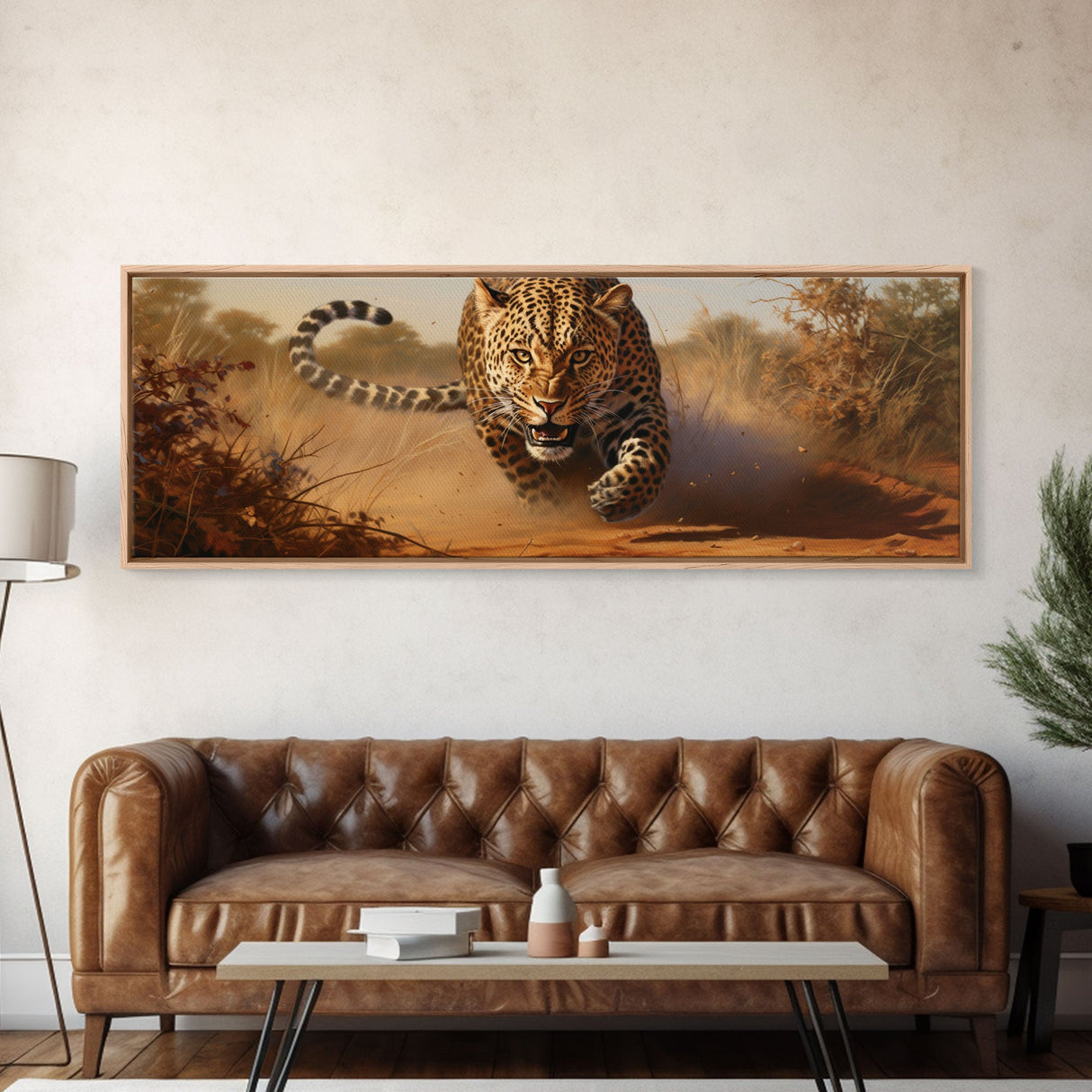 Panoramic Cheetah Wall Art, Framed Canvas Print, Cheetah Painting, Leopard Print