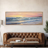 The Joy Of The Beach, Framed Canvas Print, Handmade Wall Art, Extra Large Minimalist Swimming Decor, Abstract Oil Painting, Panoramic Art